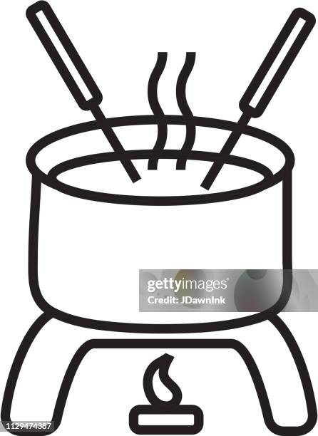 fondue flat simple outline line art design icon - fondue stock illustrations