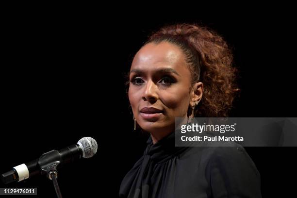 Janet Mock speaks at the Harvard University Foundation for Intercultural and Race Relations 2019 Artist of the Year Award Ceremony at Harvard...