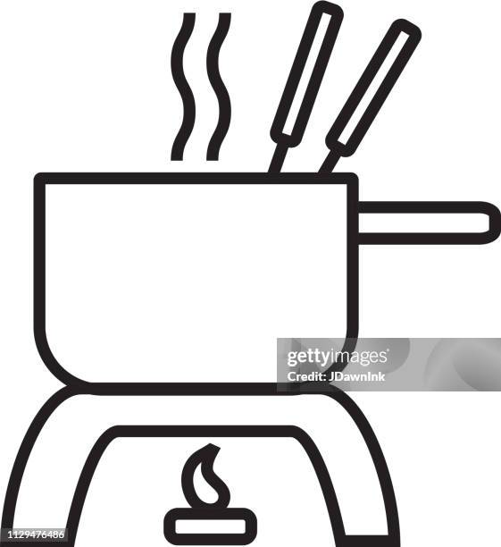 ilustrações, clipart, desenhos animados e ícones de projeto de arte de linha de contorno plana simples ícone de fondue - fondue