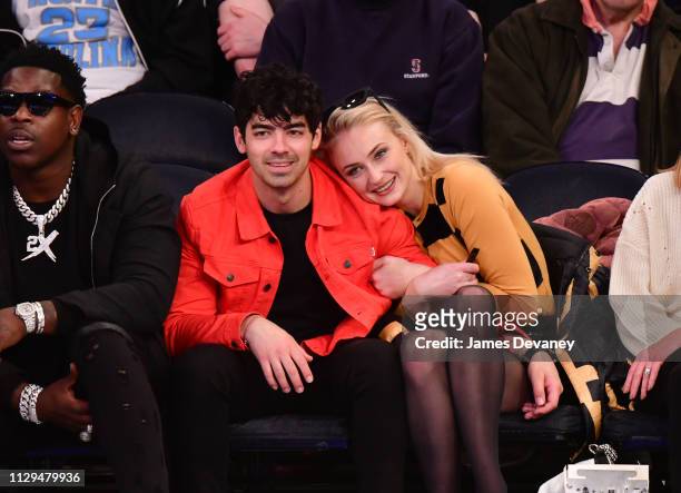 Joe Jonas and Sophie Turner attend the Sacramento Kings v New York Knicks game at Madison Square Garden on March 9, 2019 in New York City.