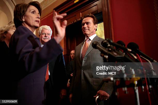 California Gov. Arnold Schwarzenegger meets with House Speaker Nancy Pelosi on Capitol Hill in Washington, D.C., Tuesday, February 27, 2007. Rep. Zoe...