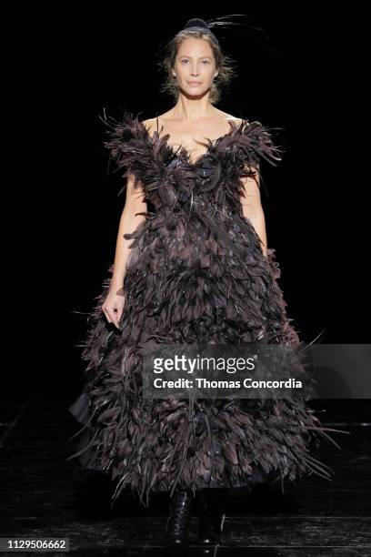 Christy Turlington walks the runway wearing Marc Jacobs Fall 2019 collection with hair by Guido Palau and makeup by Diane Kendal on February 13, 2019...