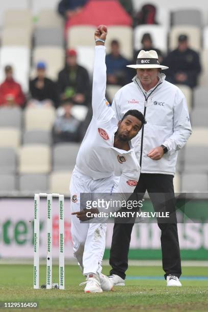 Bangladesh's Ebadat Hossain bowls during day three of the second Test cricket match between New Zealand and Bangladesh at the Basin Reserve in...