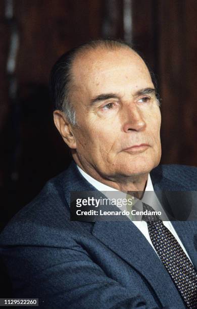 Francois Mitterrand, French President, portrait, Milan, Italy, 1987.
