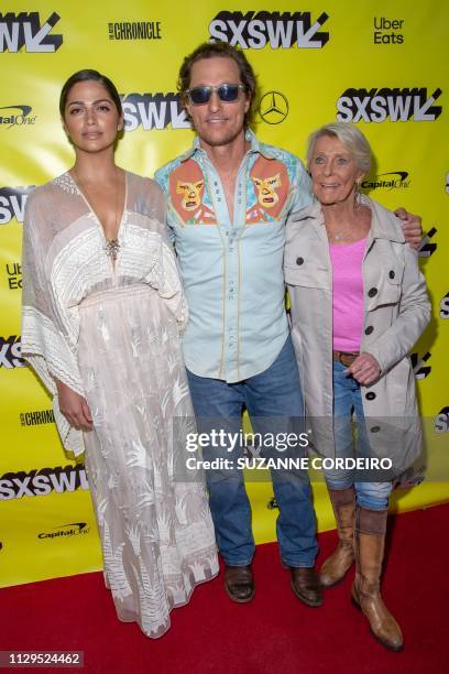 Actor Matthew McConaughey , his wife Camila Alves and his mother Mary Kathlene McCabe attend the premiere of "The Beach Bum" during the 2019 SXSW...