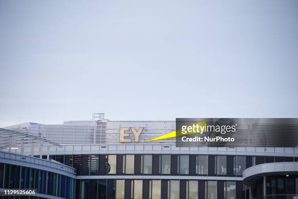 Logo of Ernst &amp; Young GmbH is seen in Stuttgart, Germany on March 9, 2019