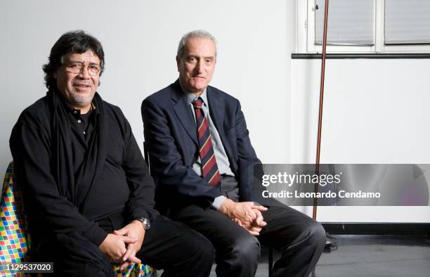 Luis Sepulveda, Chilean writer, with the editor of Guanda, Luigi Brioschi, portrait, Venice, Italy, 12th November 2008.