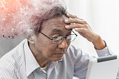 Asian elder lost memory from dementia or alzheimer disease concept