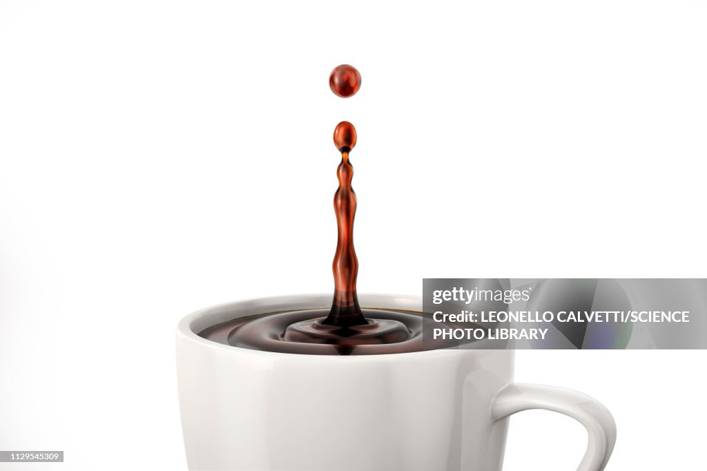 Single coffee drop splash in mug, illustration