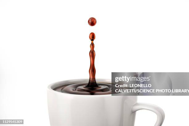 ilustraciones, imágenes clip art, dibujos animados e iconos de stock de single coffee drop splash in mug, illustration - gota líquido