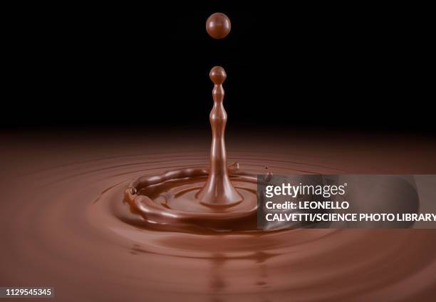 stockillustraties, clipart, cartoons en iconen met single liquid chocolate drop splash, illustration - chocoladesaus