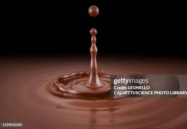 ilustrações, clipart, desenhos animados e ícones de single liquid chocolate drop splash, illustration - barra de chocolate