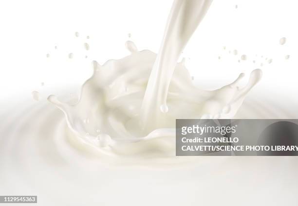 milk pouring with crown splash, illustration - milk stock illustrations