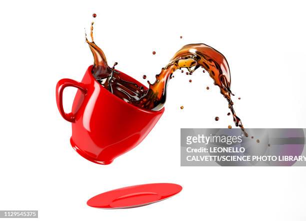 mug with coffee splash, illustration - untertasse stock-grafiken, -clipart, -cartoons und -symbole