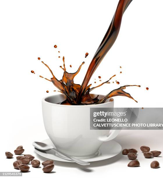 coffee pouring into a cup on saucer, illustration - mocha stock illustrations