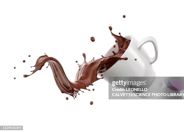 ilustraciones, imágenes clip art, dibujos animados e iconos de stock de mug with liquid chocolate wave, illustration - milk chocolate
