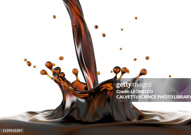liquid coffee pouring and splash close up, illustration - coffee splash stock illustrations
