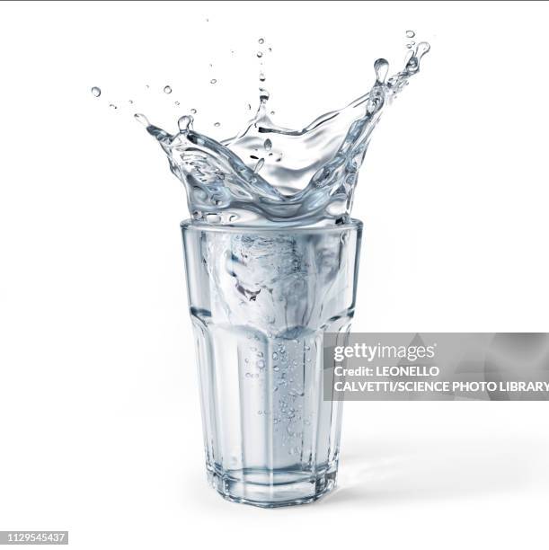 glass full of water with splash, illustration - glas wasser stock-grafiken, -clipart, -cartoons und -symbole