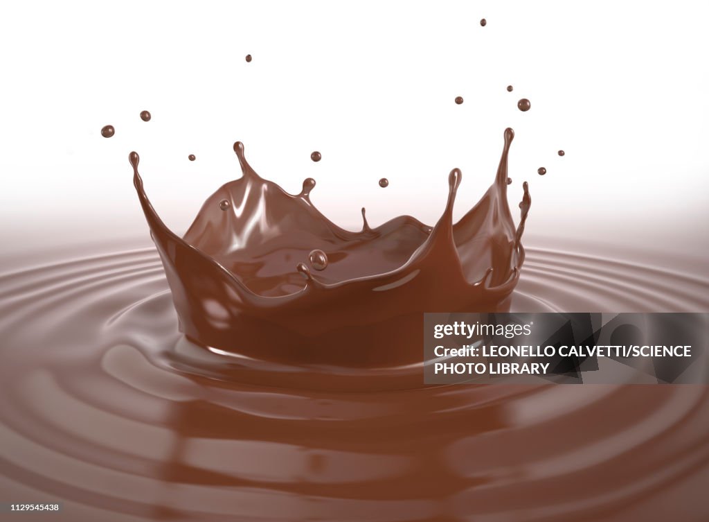Liquid chocolate crown splash with ripples, illustration