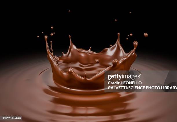 liquid chocolate crown splash with ripples, illustration - milk chocolate stock-grafiken, -clipart, -cartoons und -symbole