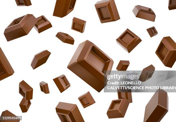 ilustraciones, imágenes clip art, dibujos animados e iconos de stock de many chocolate cubes falling down, illustration - fondo neutro