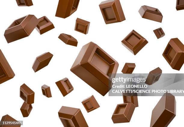 many chocolate cubes falling down, illustration - theobroma stock illustrations