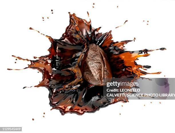 coffee bean splashing in liquid coffee, illustration - coffee splash stock-grafiken, -clipart, -cartoons und -symbole