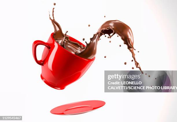 mug with liquid chocolate wave, illustration - untertasse stock-grafiken, -clipart, -cartoons und -symbole