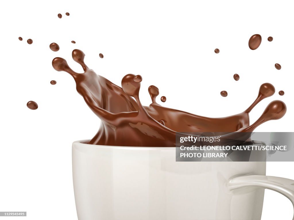 Cup with liquid chocolate splash, illustration