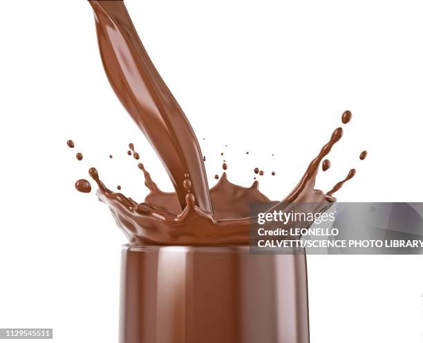 pouring liquid chocolate into a glass, illustration - eingießen stock-grafiken, -clipart, -cartoons und -symbole