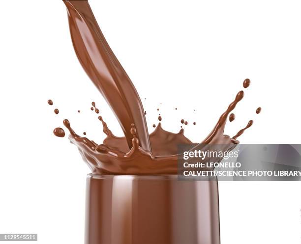 ilustrações, clipart, desenhos animados e ícones de pouring liquid chocolate into a glass, illustration - barra de chocolate