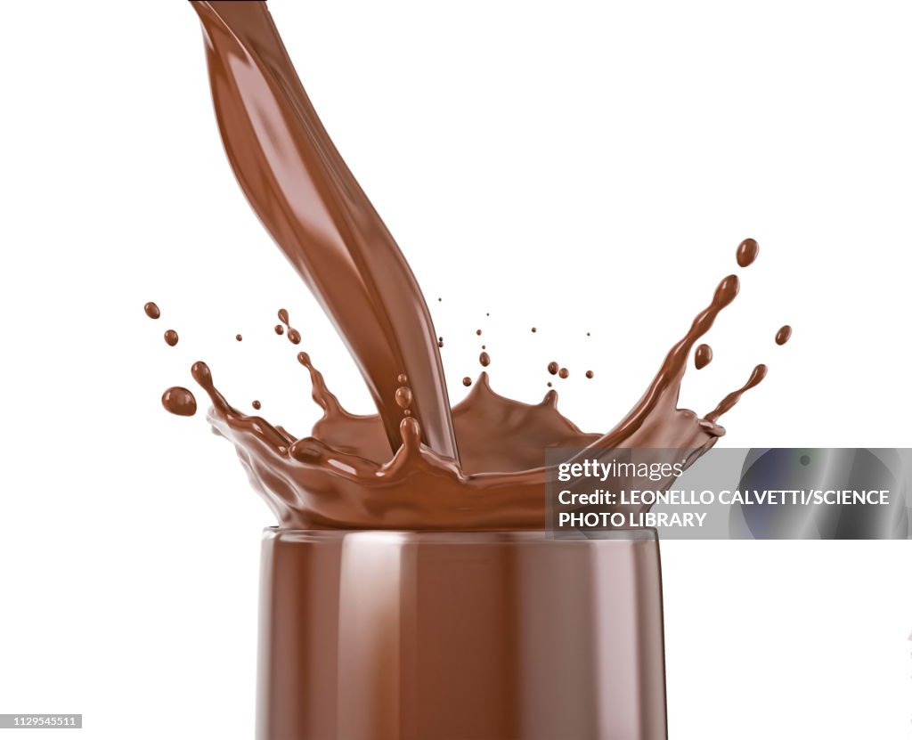 Pouring liquid chocolate into a glass, illustration