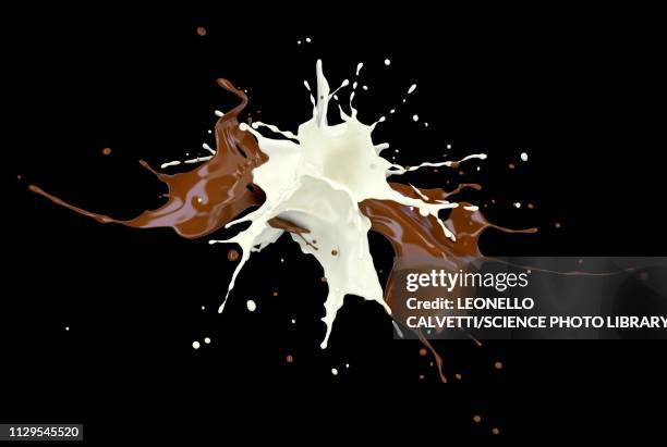 milk and chocolate splashing against each other, illustratio - milk chocolate stock-grafiken, -clipart, -cartoons und -symbole