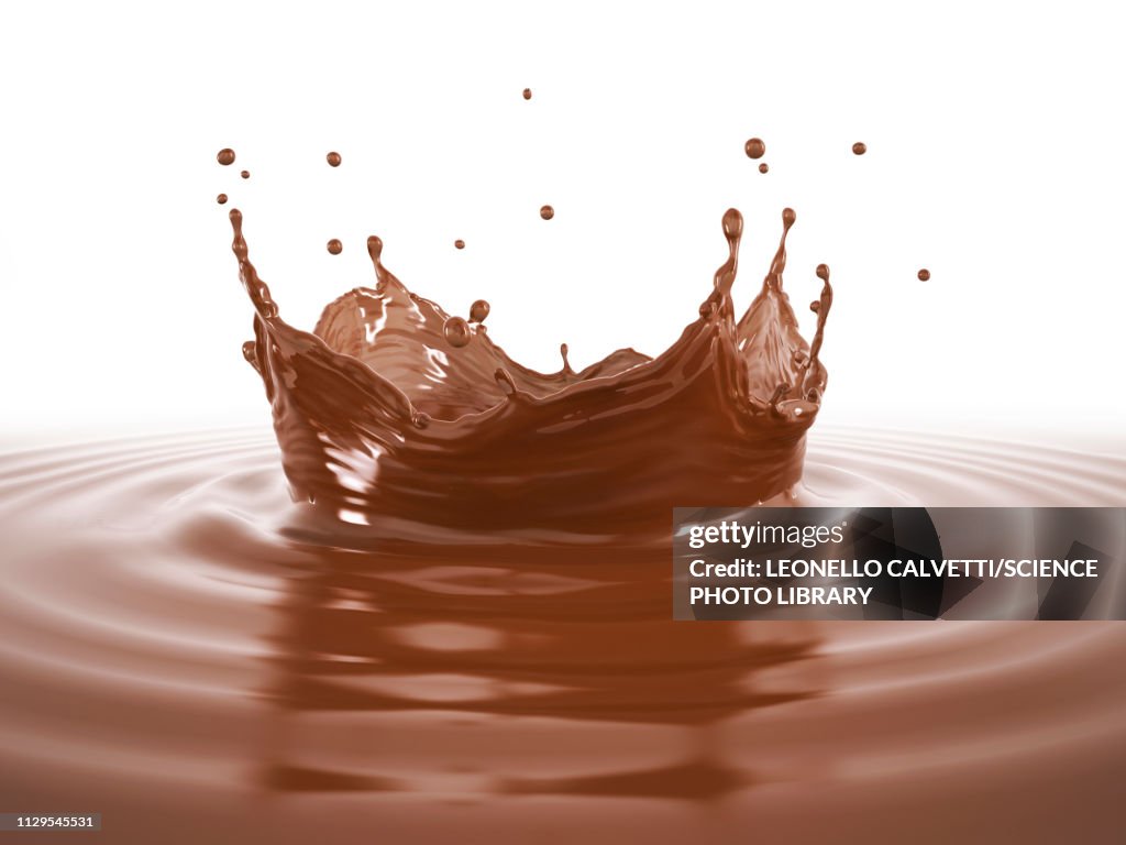 Liquid chocolate crown splash with ripples, illustration