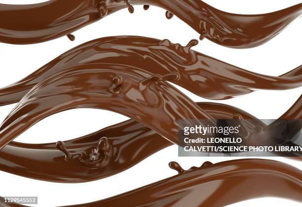 liquid chocolate waves with little splashes, illustration - close up of chocolates for sale stock illustrations