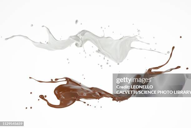 milk and chocolate splashes in the air, illustration - chocolat liquide stock illustrations