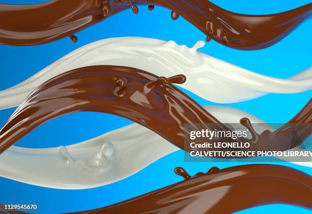 stockillustraties, clipart, cartoons en iconen met milk and chocolate splashes in the air, illustration - air waves