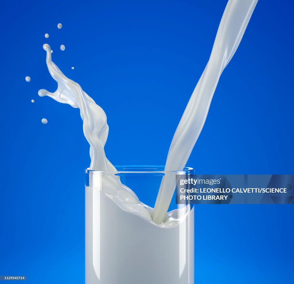 Pouring milk into a glass with splash, illustration