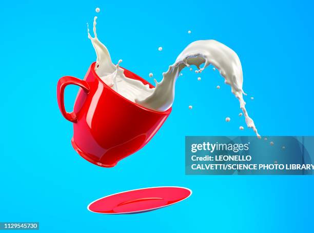 milk spilling from cup and saucer, illustration - cream stock illustrations