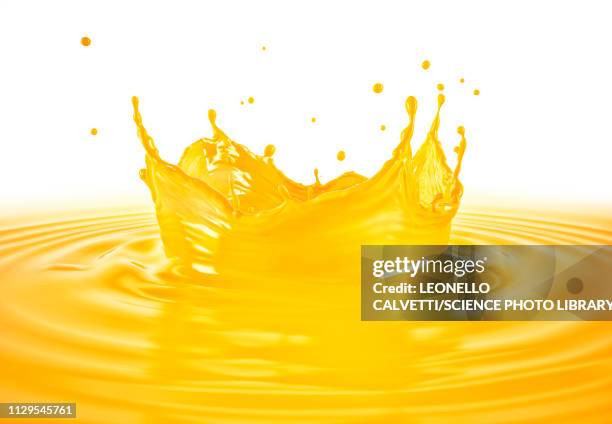 orange juice crown splash with ripples, illustration - saft stock-grafiken, -clipart, -cartoons und -symbole