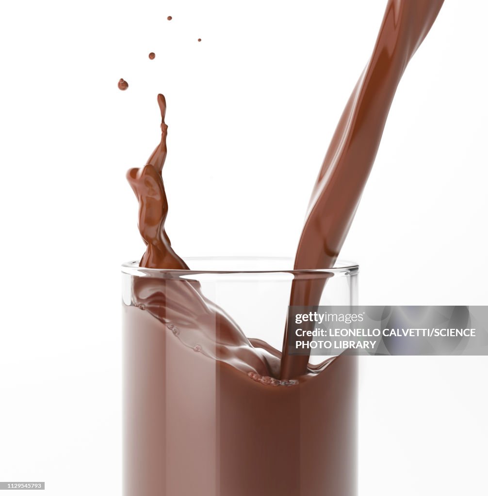 Pouring liquid chocolate into glass, illustration