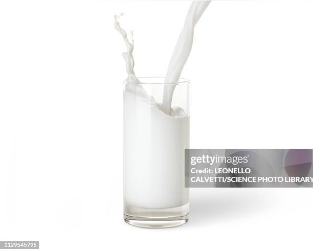 stockillustraties, clipart, cartoons en iconen met pouring milk into a glass, illustration - calcium