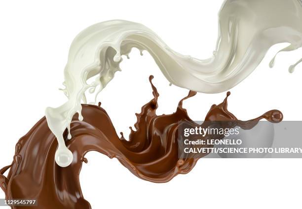 milk and liquid chocolate splashes, illustration - chocolate explosion stock illustrations