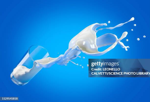 ilustraciones, imágenes clip art, dibujos animados e iconos de stock de glass of milk spilling in air with splash, illustration - derramar actividad