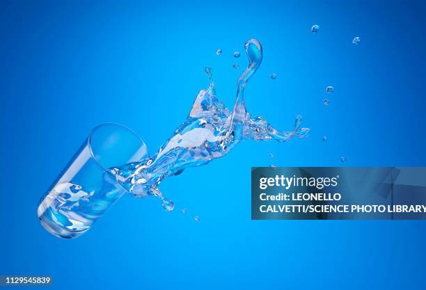 glass with spilling water splash, illustration - water spill stock illustrations