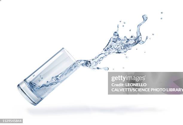 ilustraciones, imágenes clip art, dibujos animados e iconos de stock de glass with spilling water splash, illustration - derramar