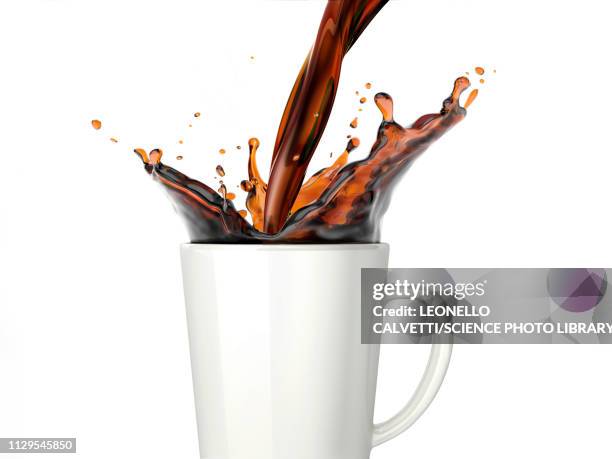 pouring coffee into a mug, illustration - coffee splash stock pictures, royalty-free photos & images