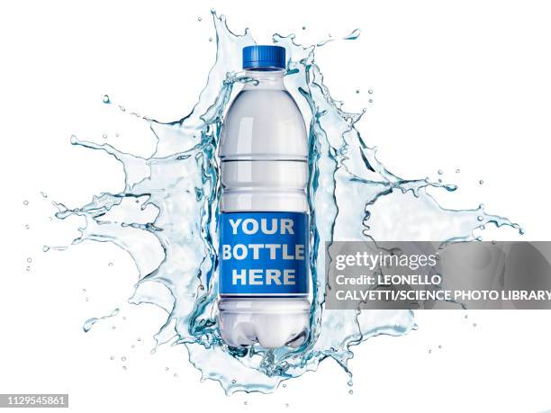 splash of clear water with water bottle, illustration - splashing stock illustrations