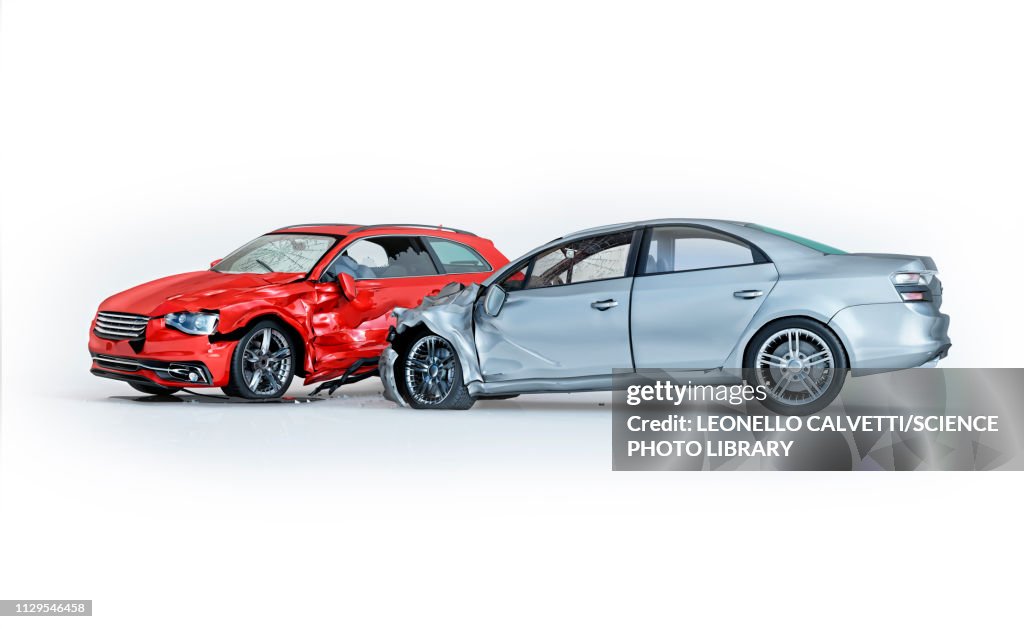 Two cars crashed in accident, illustration