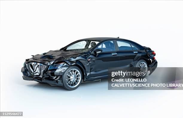illustrazioni stock, clip art, cartoni animati e icone di tendenza di car accident damage, illustration - schiacciato